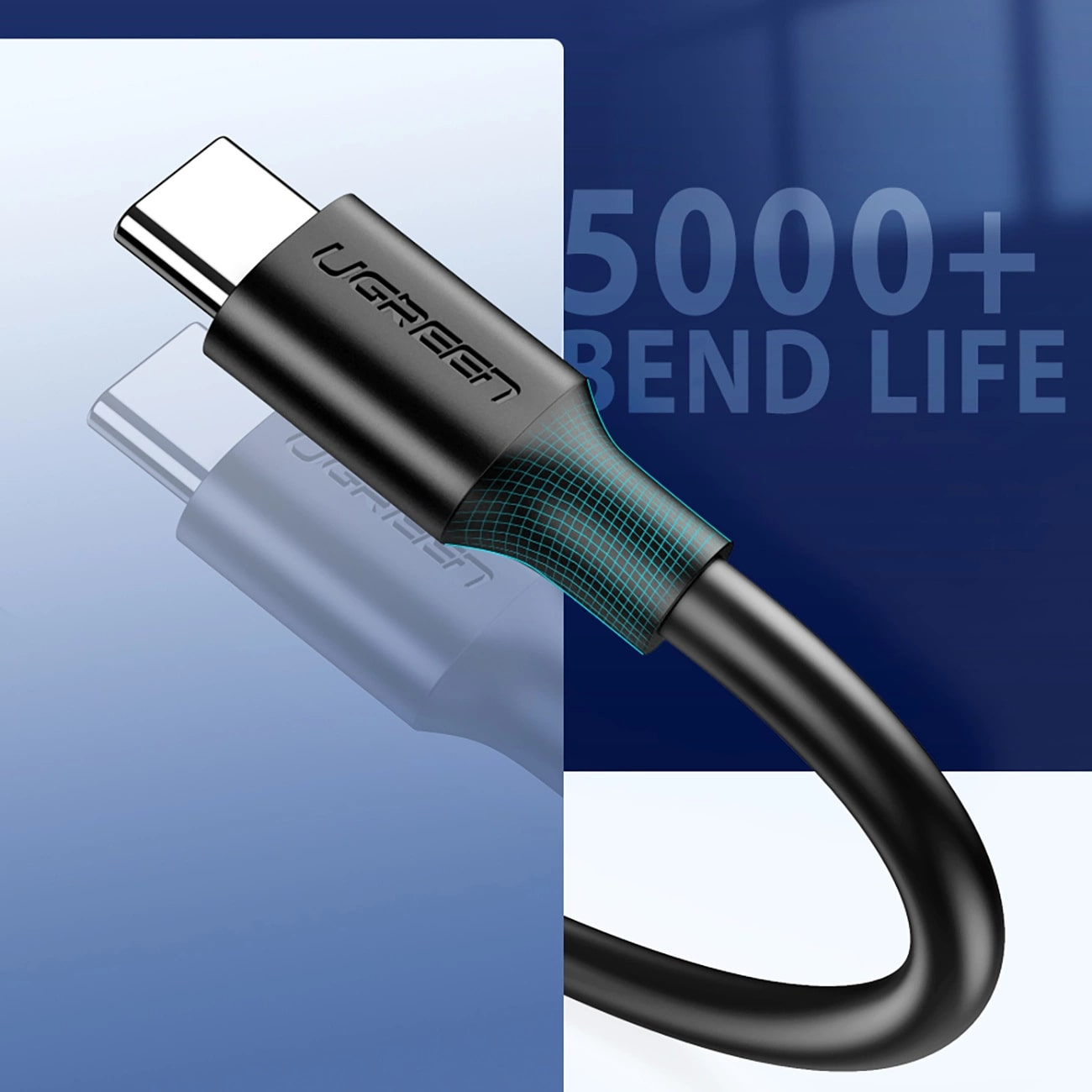 Cabo de Dados e Carregamento USB-A - USB-C UGREEN US184, 18W, 0.5m, Preto