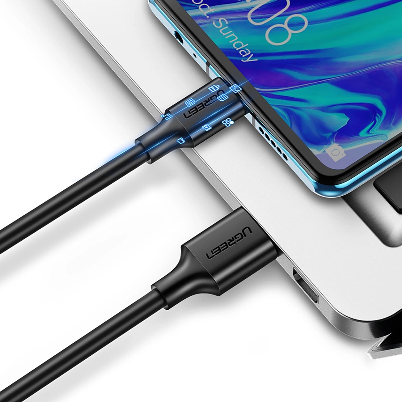 Cabo de Dados e Carregamento USB-A - USB-C UGREEN US184, 18W, 0.5m, Preto