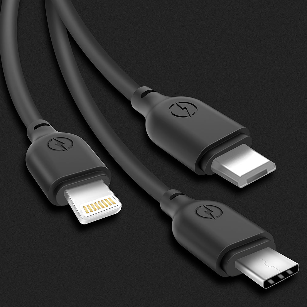 Cabo de Carregamento USB-A - Lightning / microUSB / USB-C XO Design NB103 3em1, 10W, 1m, Preto