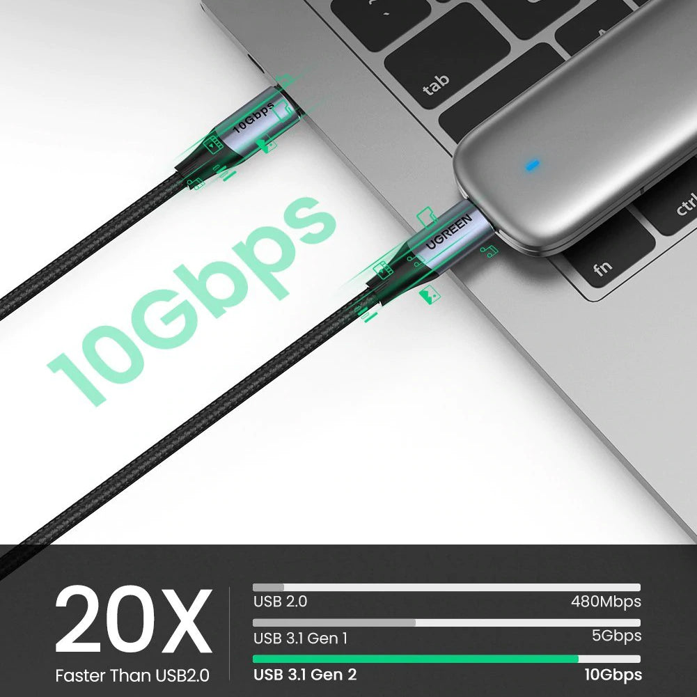 Cabo de carregamento e dados USB-C - USB-C UGREEN US355, 100W, 1m, Preto