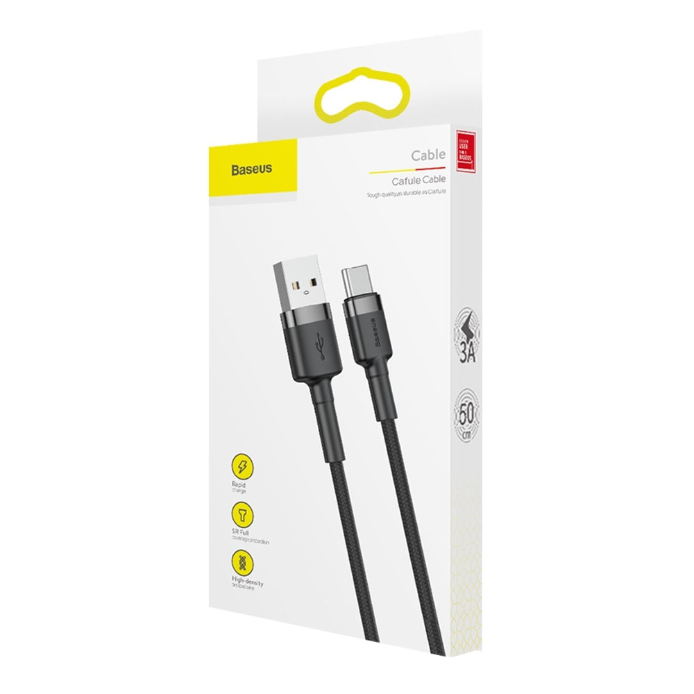 Cabo de Dados e Carregamento USB-A - USB-C Baseus Cafule, 60W, 0.5m, Preto CATKLF-AG1