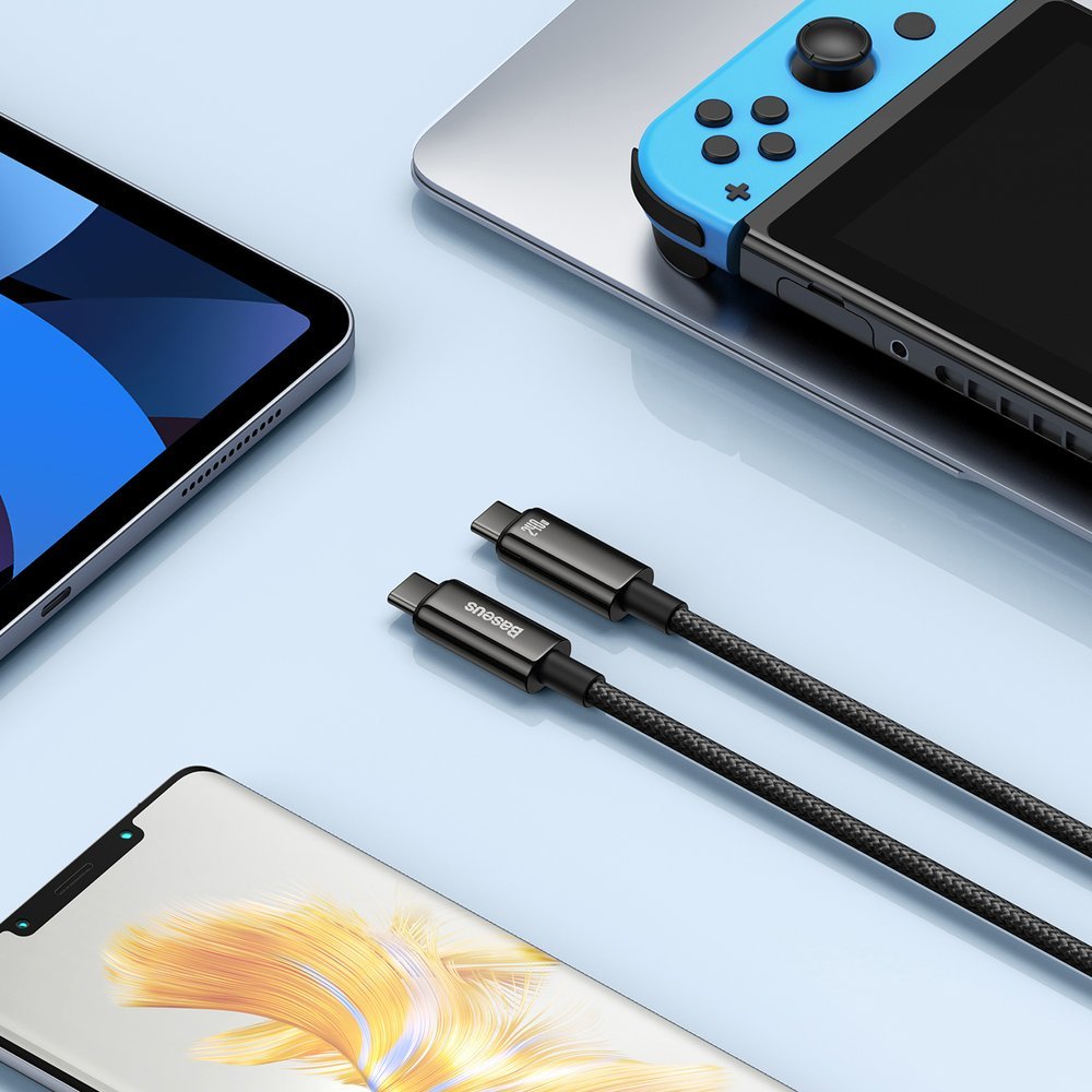 Cabo de carregamento e dados USB-C - USB-C Baseus Tungsténio Dourado, 240W, 2m, Preto CAWJ04010101