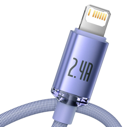 Baseus Crystal Shine Series USB-A - Cabo de carregamento e dados Lightning, 18W, 1,2 m, púrpura CAJYY000005