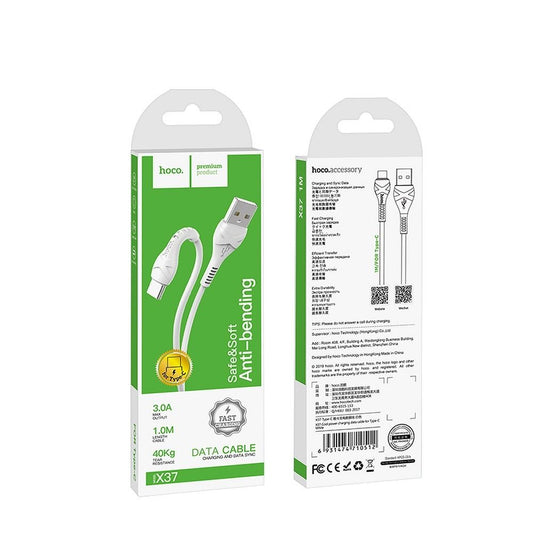 Cabo de Dados e Carregamento USB-A - USB-C HOCO X37, 18W, 1m, Branco