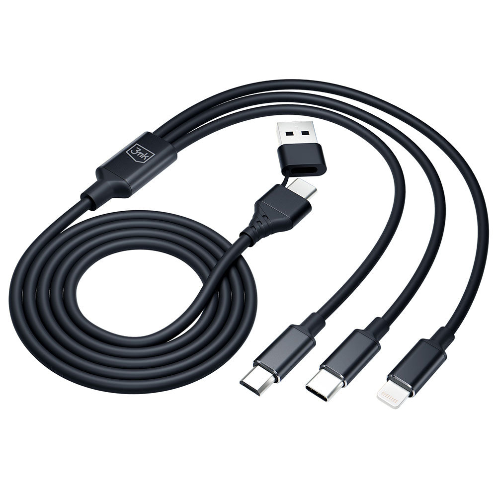 Cabo de Carregamento USB-A / USB-C - Lightning / microUSB / USB-C 3MK Hyper 3in1, 12W, 1.5m, Preto