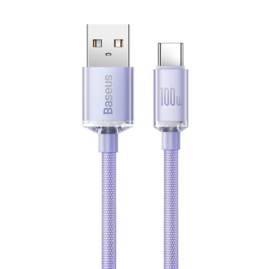 USB-A para USB-C Baseus Crystal Shine Series, 100W, 1,2 m, púrpura CAJY000405