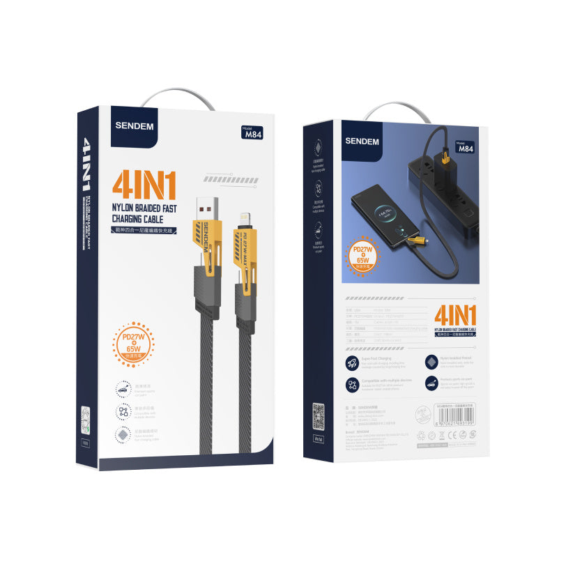Cabo de carregamento e dados USB-A / USB-C - Lightning / microUSB Sendem M84 2em1, 65W, 1m, Amarelo