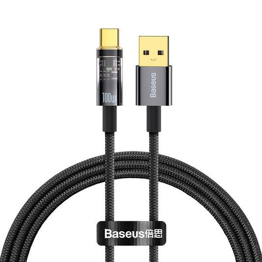 Cabo de carregamento e dados USB-A para USB-C Baseus Explorer, 100W, 1m, preto CATS000201
