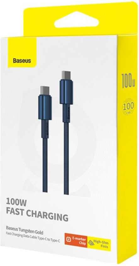 Cabo de Dados e Carregamento USB-C - USB-C Baseus Tungsten Gold, 100W, 1m, Azul-marinho P10319800321-03