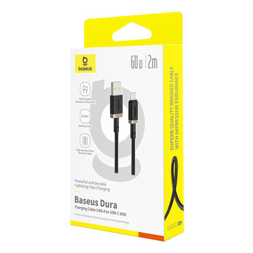 Cabo de Dados e Carregamento USB-A - USB-C Baseus Dura Series, 60W, 2m, Dourado P10377802U01-02