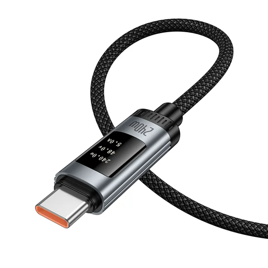 Cabo de Dados e Carregamento USB-C - USB-C HOCO Display U148, 240W, 1.2m, Preto
