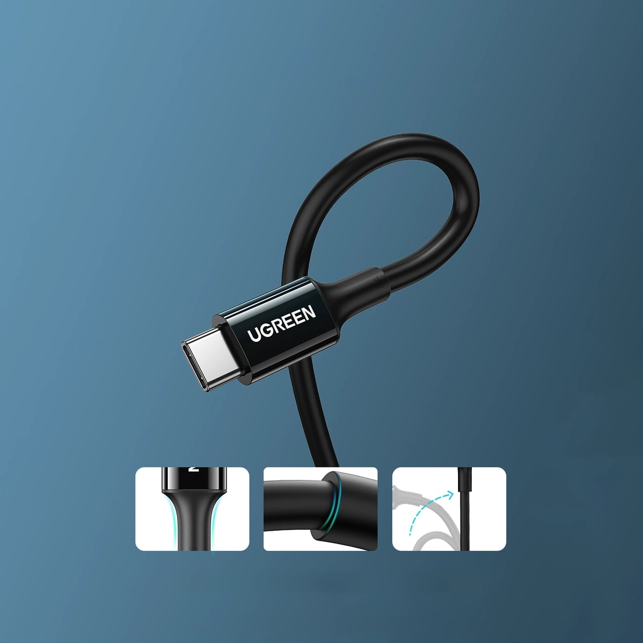 Cabo de Dados e Carregamento USB-C - USB-C UGREEN US300, 100W, 2m, Preto