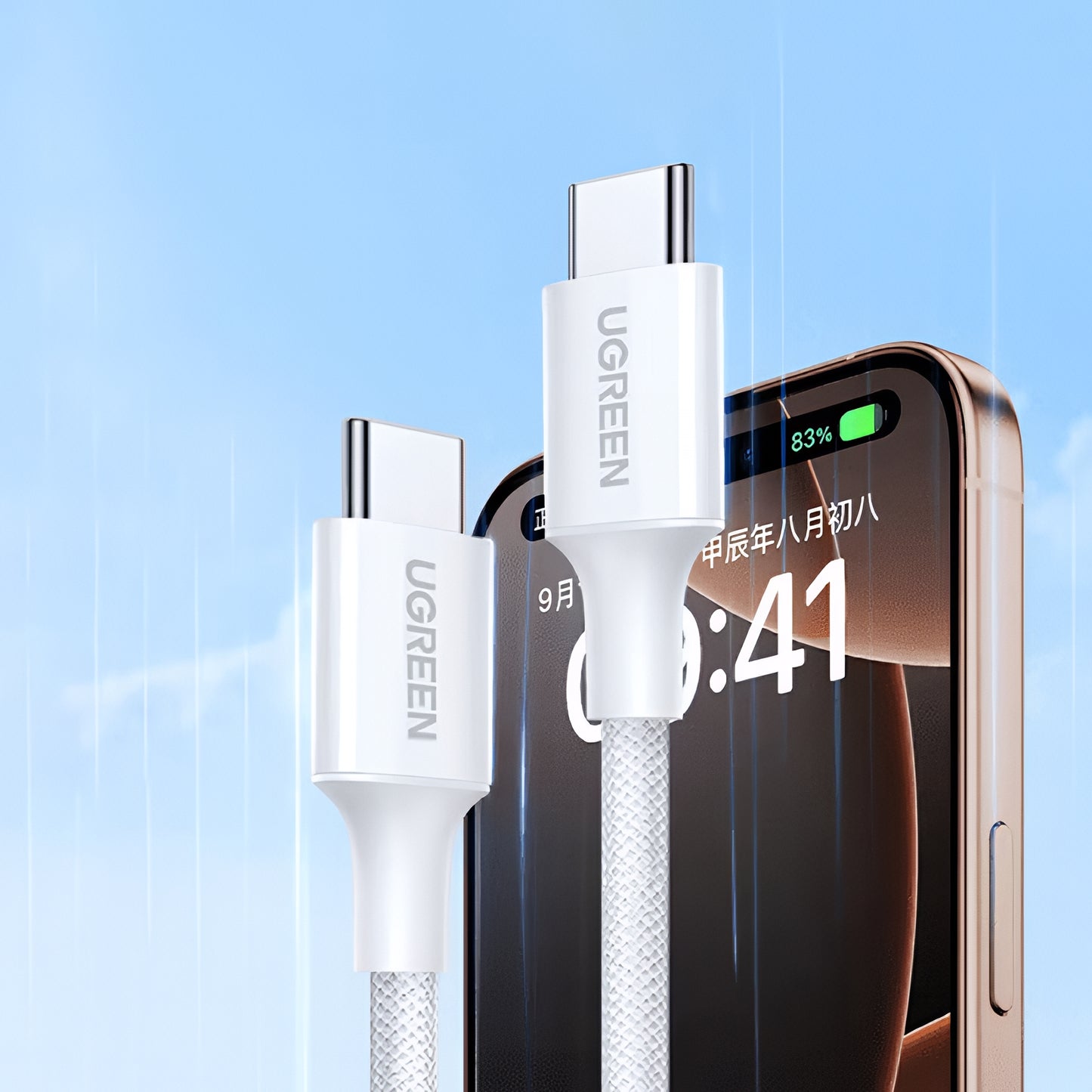 Cabo de Dados e Carregamento USB-C - USB-C UGREEN L501, 60W, 2m, Branco