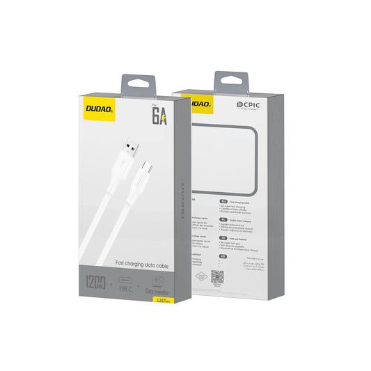 Cabo de Dados e Carregamento USB-A - USB-C Dudao L2sT, 60W, 1.2m, Branco