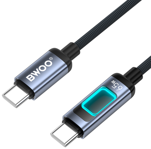 Cabo de Dados e Carregamento USB-C - USB-C BWOO X324CC Display, 65W, 1m, Preto