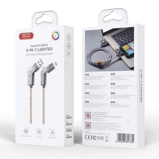 Cabo de Dados e Carregamento USB-C / USB-A - USB-C / Lightning XO Design NB276, 60W, 1m, Cinzento