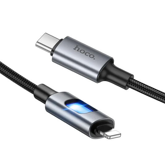 Cabo de Dados e Carregamento USB-C - Lightning HOCO U144 Led, 27W, 1,2m, Preto