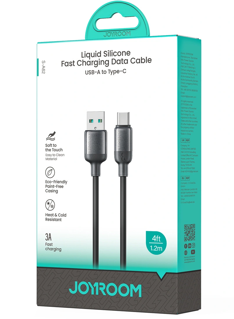 Cabo de Dados e Carregamento USB-A - USB-C Joyroom S-A62 Lively, 18W, 1,2m, Preto