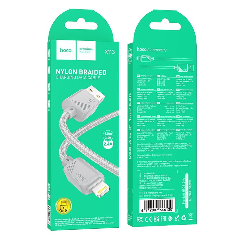 Cabo de Dados e Carregamento USB-A - Lightning HOCO X113, 18W, 1m, Cinzento