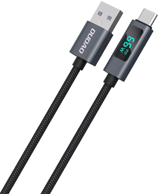 USB-A to USB-C Data and Charging Cable Dudao L7T Display, 66W, 1m, Black