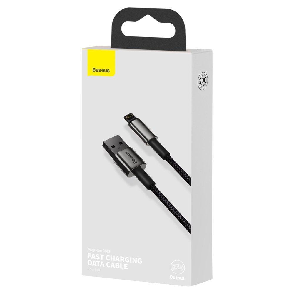 Cabo de carregamento e dados Baseus Tungsten Tungsten Gold USB para Lightning, 2 m, 2,4 A, preto CALWJ-A01