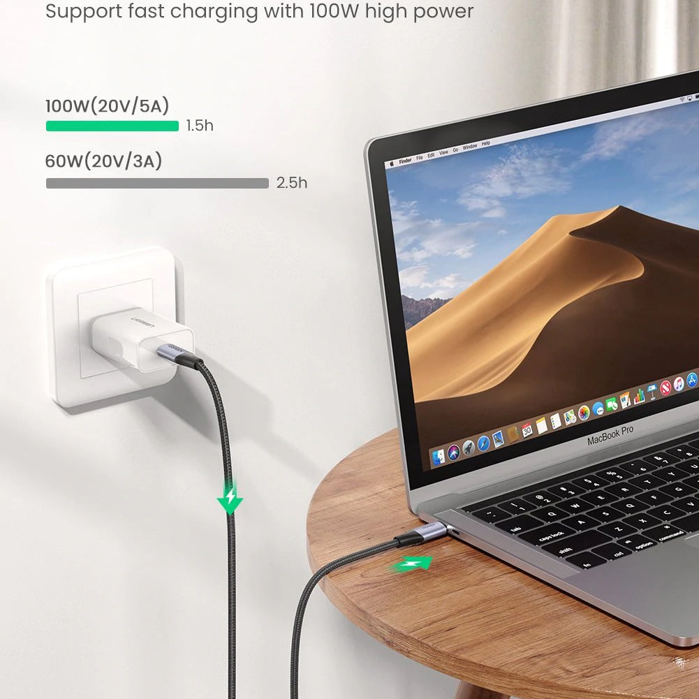Cabo de carregamento e dados USB-C - USB-C UGREEN US355, 100W, 1m, Preto