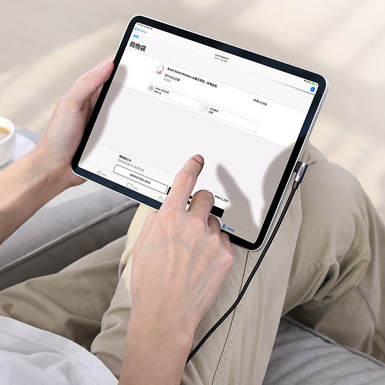 Cabo de Dados e Carregamento USB-C - USB-C UGREEN US255 Angled, 60W, 1m, Cinzento