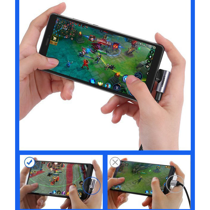 Cabo de carregamento e dados USB-A - USB-C UGREEN US284 Angular, 60W, 3m, Cinzento