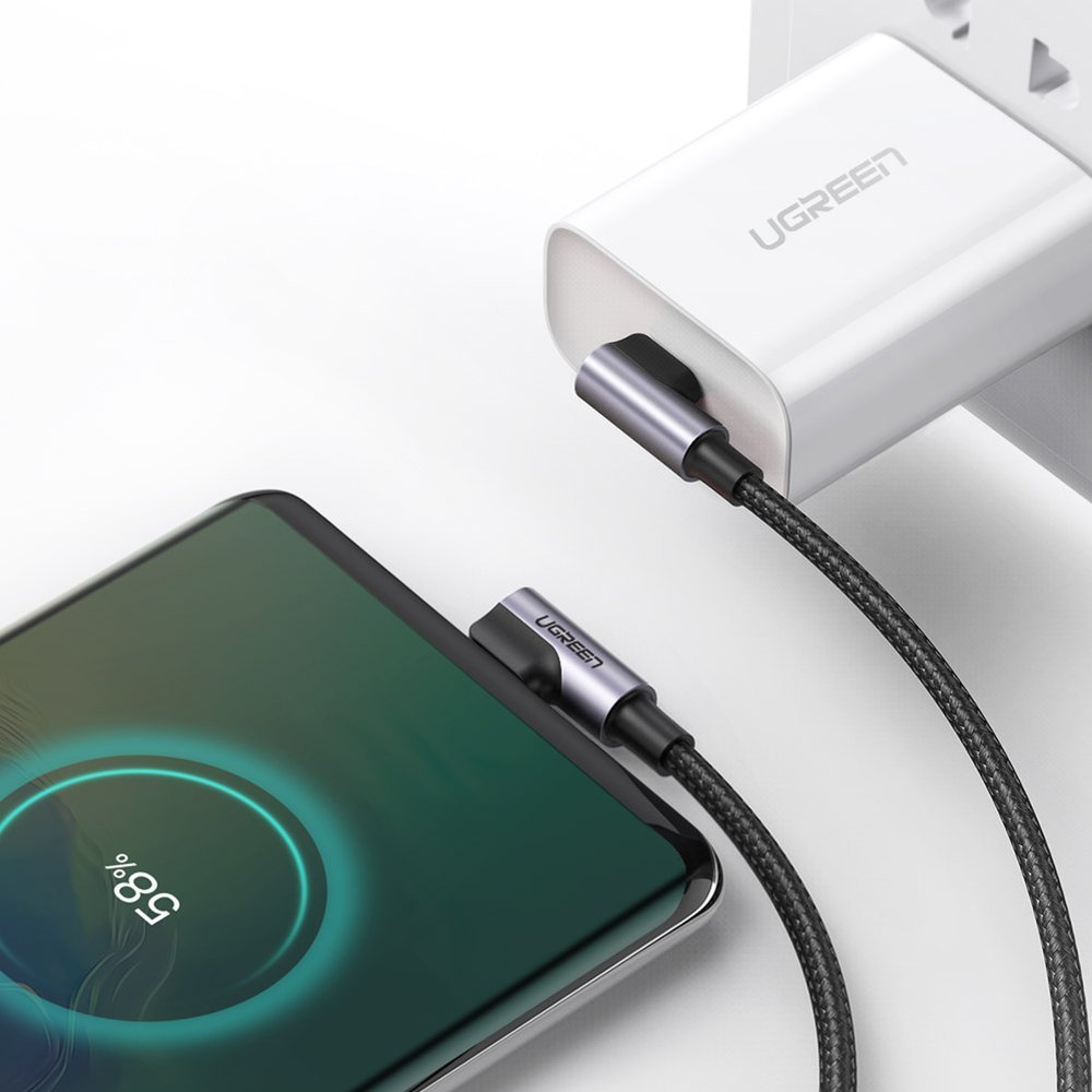 Cabo de carregamento e dados USB-C - USB-C UGREEN US323 USB-C angular, 60W, 1m, preto
