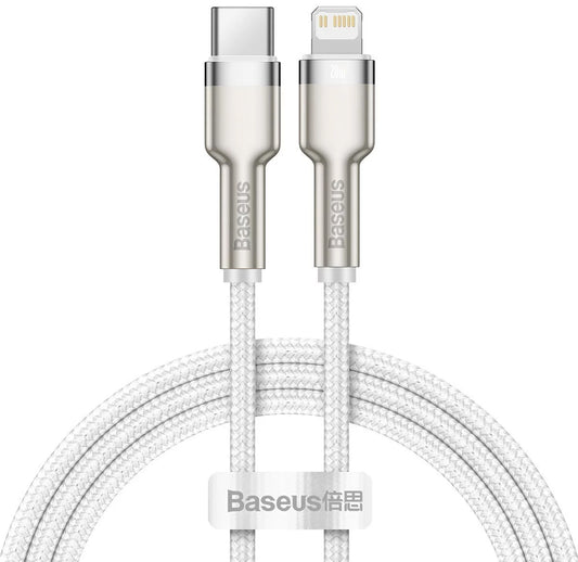 Cabo de Dados e Carregamento USB-C - Lightning Baseus Cafule Metal Series, 20W, 2m, Branco CATLJK-B02