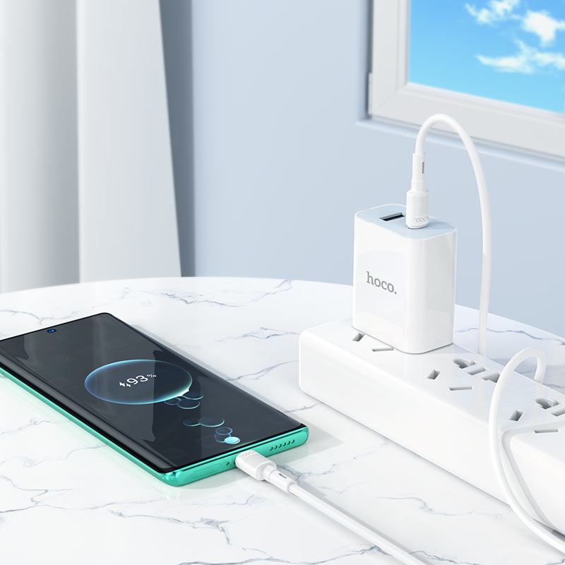 Cabo de Dados e Carregamento USB-C - USB-C HOCO X83 Victory, 60W, 1m, Branco