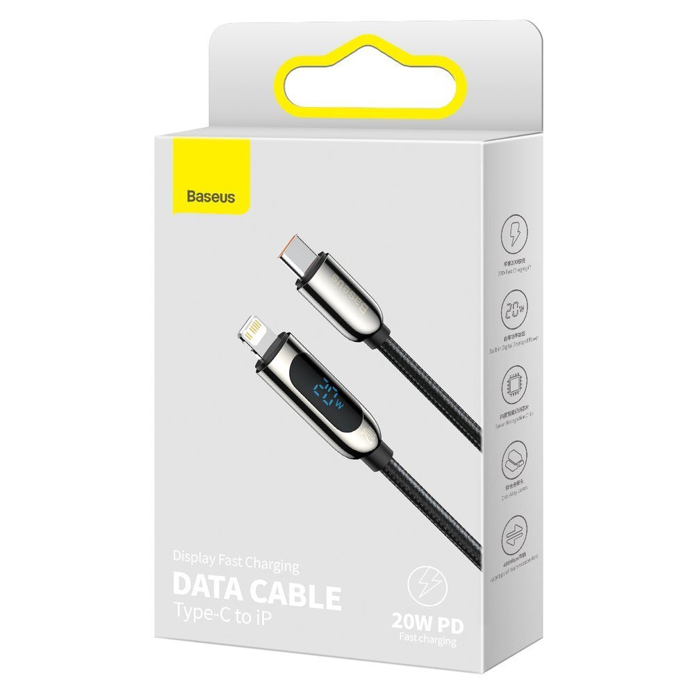 Cabo de carregamento e dados USB-C - Lightning Baseus Carregamento rápido do ecrã, 20 W, 2 m, preto CATLSK-A01