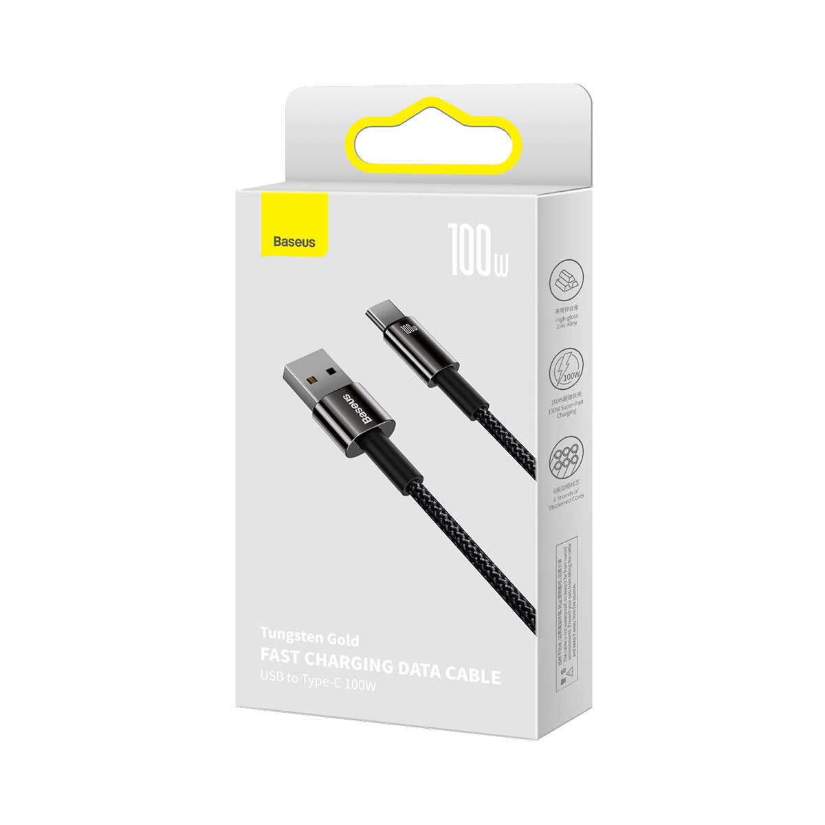 Base USB-A para USB-C em ouro de tungsténio, 100 W, 2 m, preto CAWJ00010101