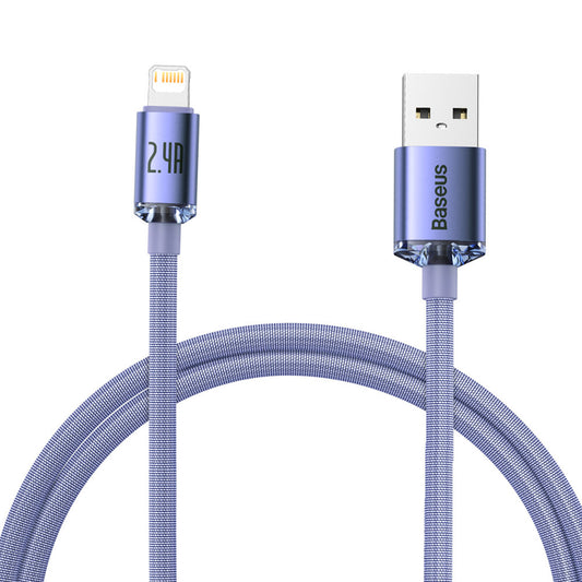 Baseus Crystal Shine Series USB-A - Cabo de carregamento e dados Lightning, 18W, 1,2 m, púrpura CAJYY000005