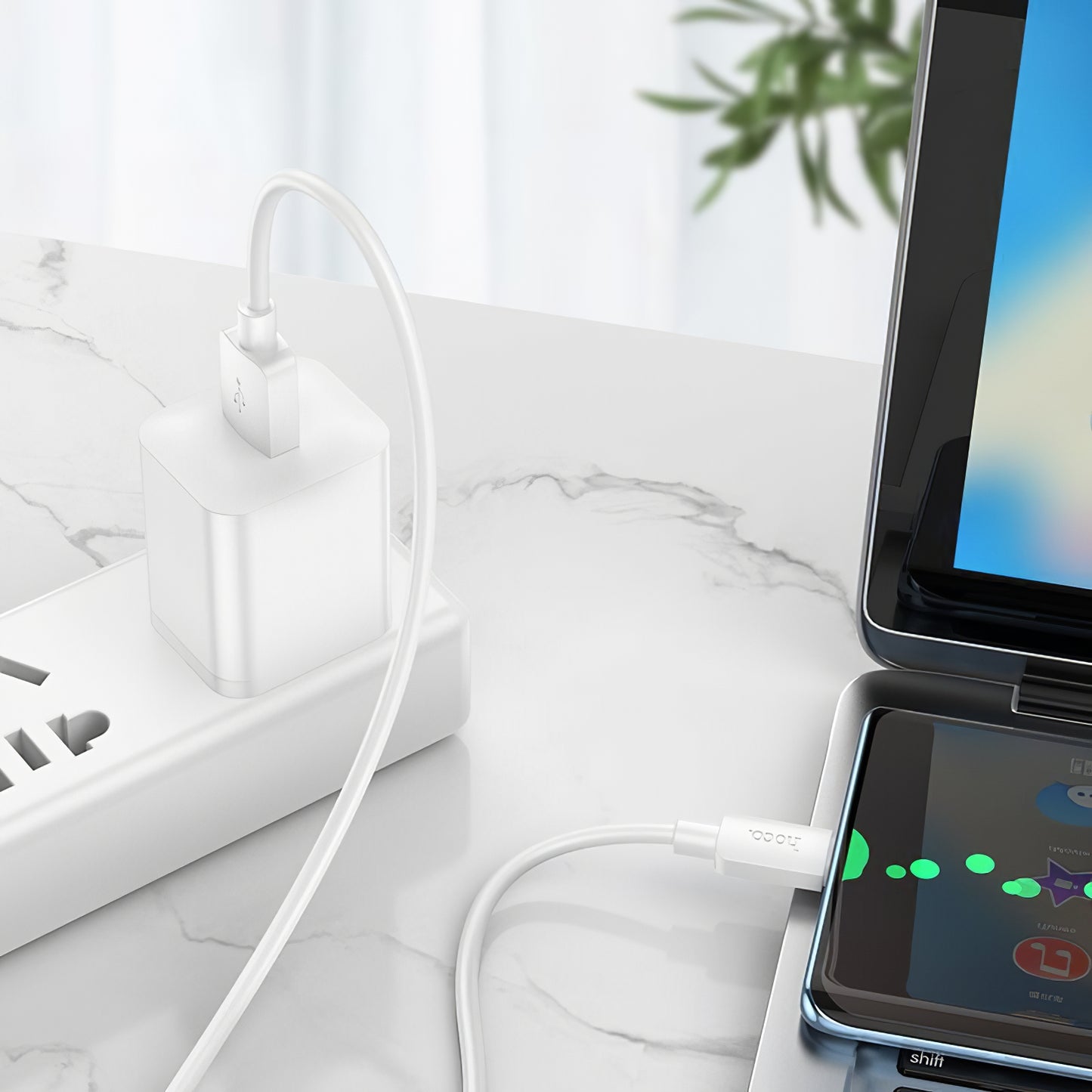 Cabo de Dados e Carregamento USB-A - USB-C HOCO X96, 27W, 1m, Branco