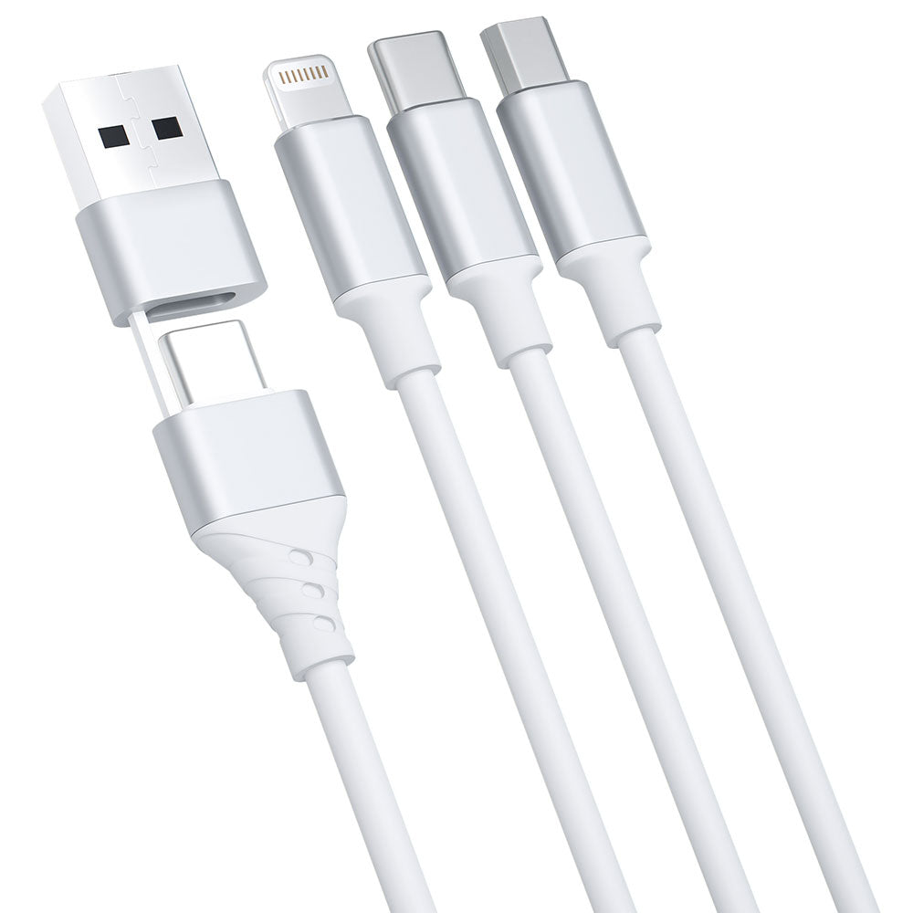 Cabo de Carregamento USB-A / USB-C - Lightning / microUSB / USB-C 3MK Hyper 3in1, 12W, 1.5m, Branco