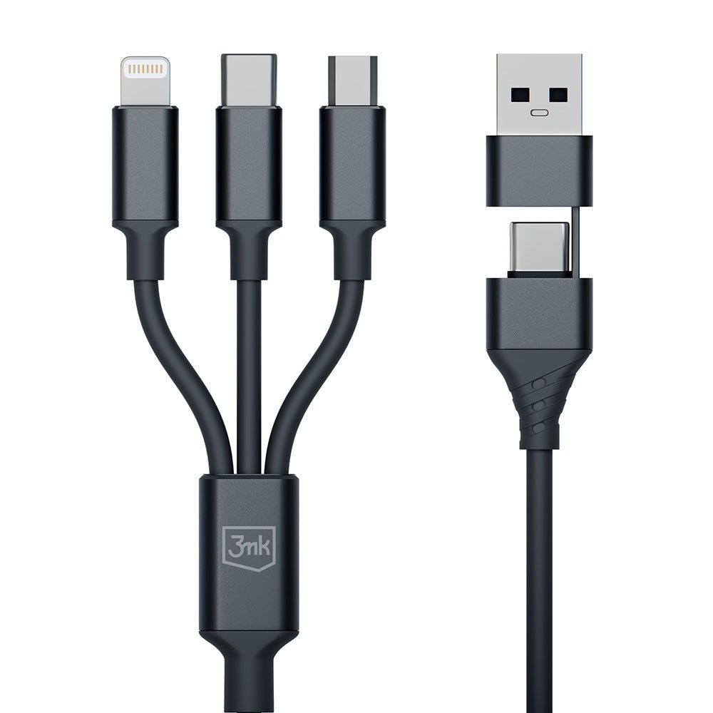 Cabo de Carregamento USB-A / USB-C - Lightning / microUSB / USB-C 3MK Hyper 3in1, 12W, 1.5m, Preto