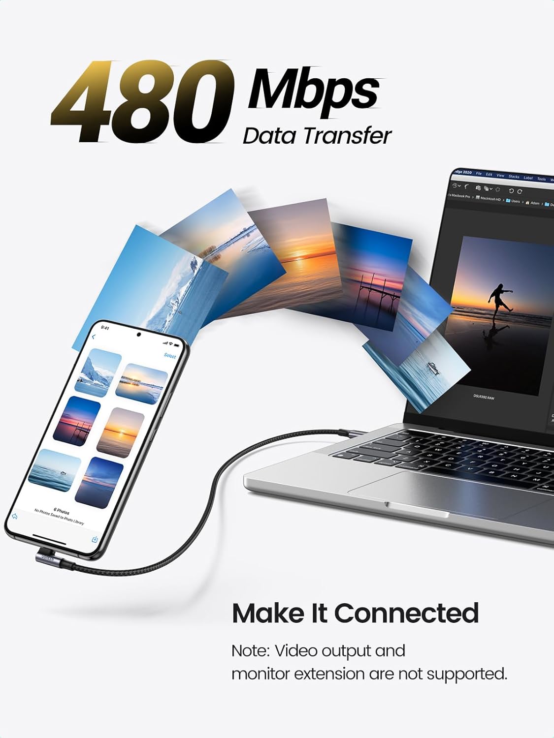 Cabo de Dados e Carregamento USB-C - USB-C UGREEN US334 Angulado, 100W, 1m, Preto