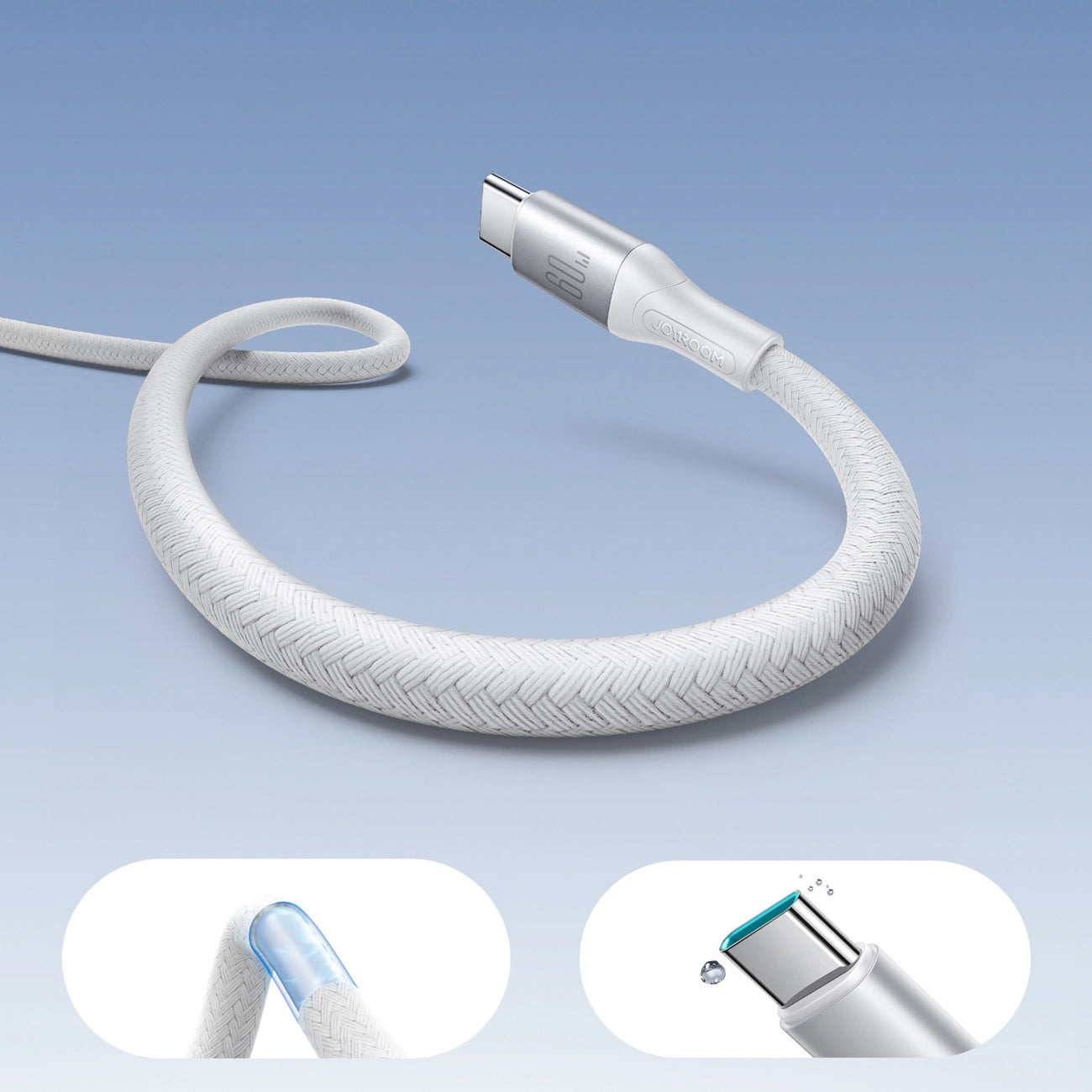 Cabo de Dados e Carregamento USB-C - USB-C Joyroom S-A28 Flash, 60W, 2m, Branco