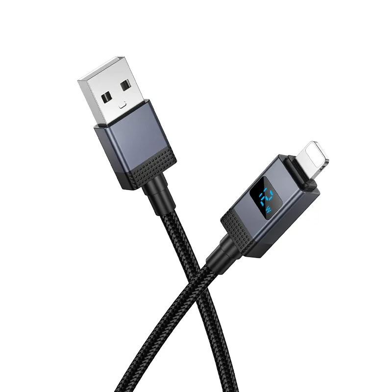 Cabo de Dados e Carregamento USB-A - Lightning HOCO X118 Display, 12W, 1m, Preto