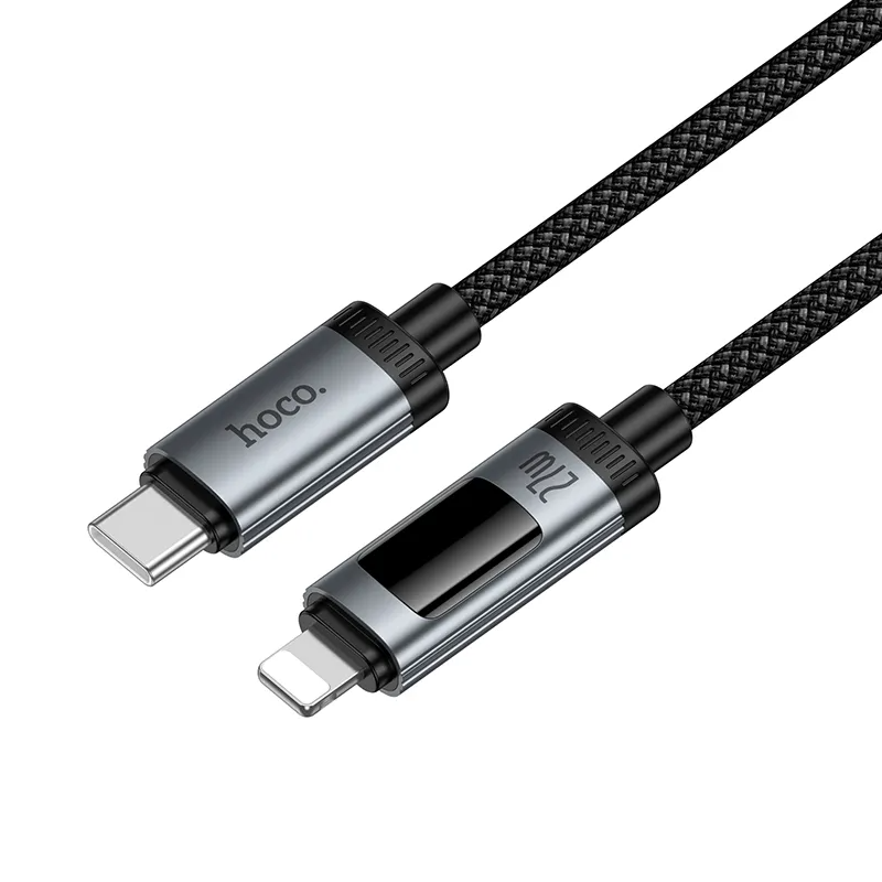 Cabo de Dados e Carregamento USB-C - Lightning HOCO Display U148, 27W, 1.2m, Preto