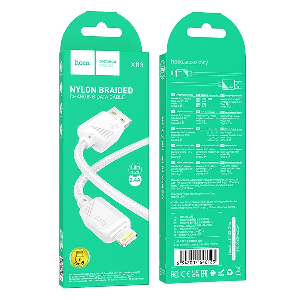Cabo de Dados e Carregamento USB-A - Lightning HOCO X113, 18W, 1m, Branco