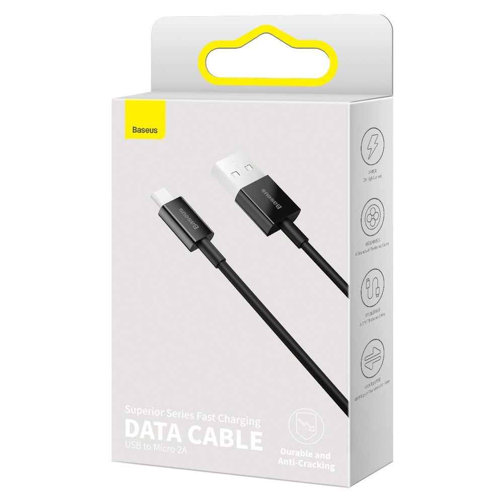 Cabo de Dados e Carregamento USB-A - microUSB Baseus Superior Series, 18W, 1m, Preto CAMYS-01