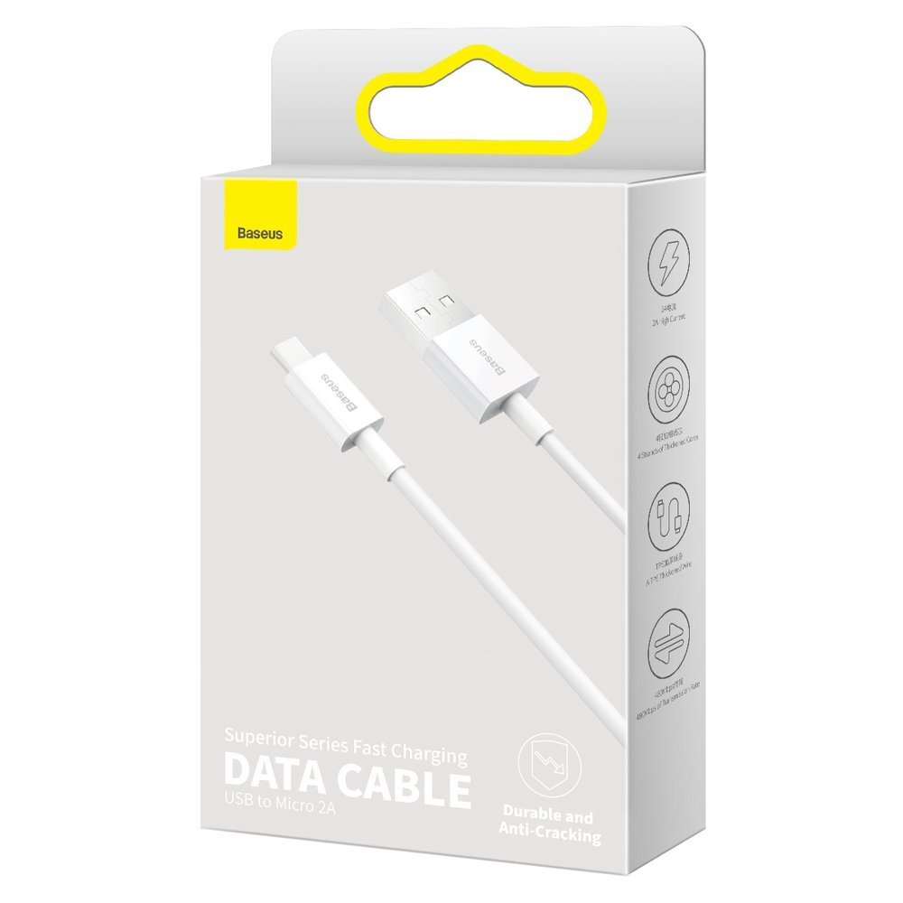 Cabo de Dados e Carregamento USB-A - microUSB Baseus Superior Series, 18W, 1m, Branco CAMYS-02