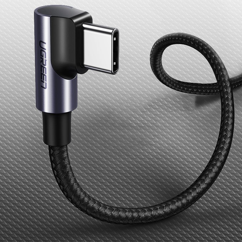 Cabo de Dados e Carregamento USB-C - USB-C UGREEN US255 Angled, 60W, 1m, Cinzento