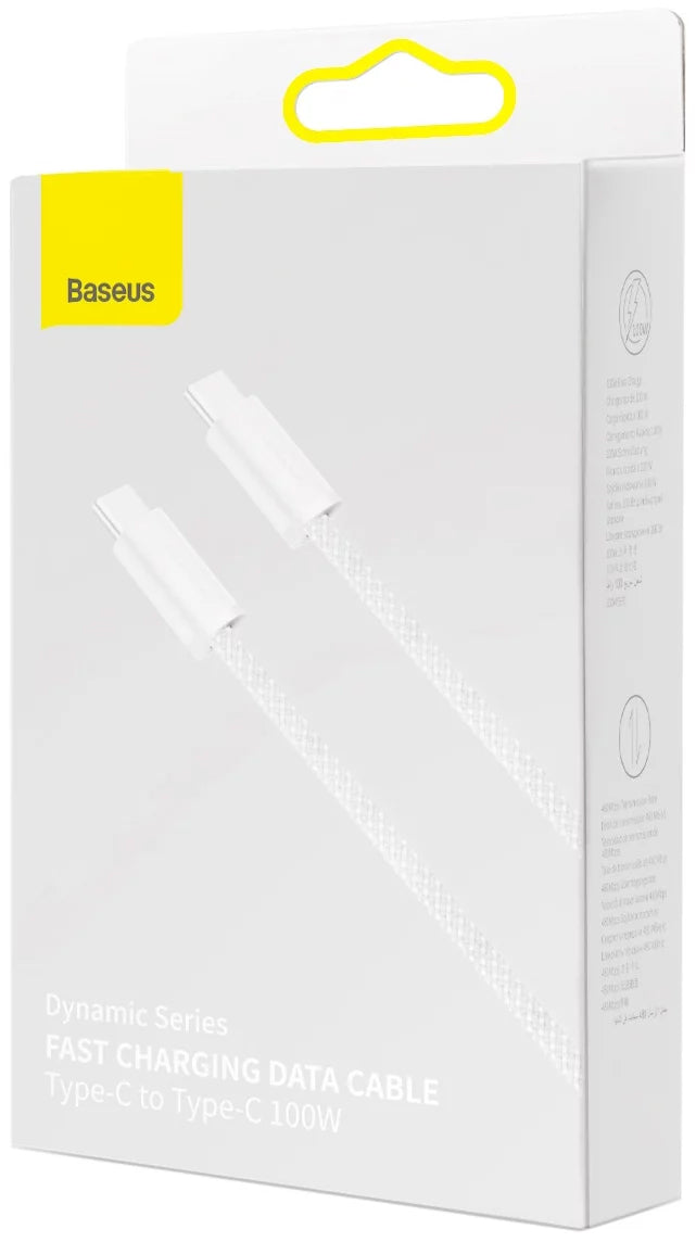 Cabo de carregamento e dados USB-C - USB-C Baseus Dynamic Series, 100W, 1m, Branco CALD000202