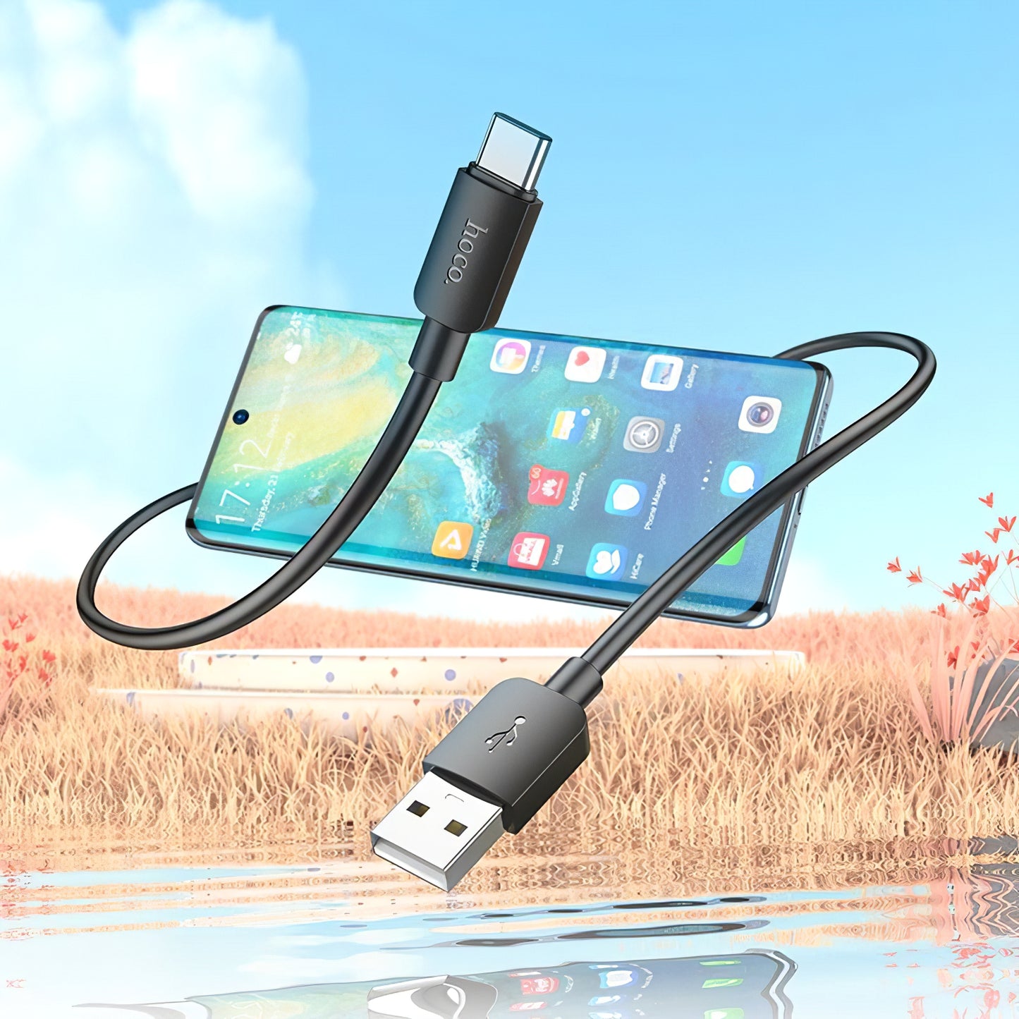 Cabo de Dados e Carregamento USB-A - USB-C HOCO X96, 27W, 1m, Preto