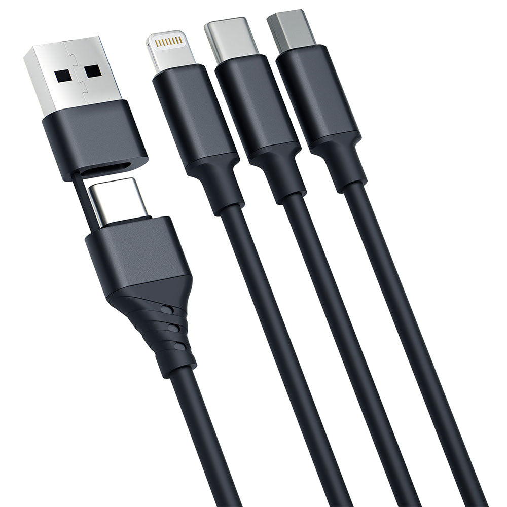 Cabo de Carregamento USB-A / USB-C - Lightning / microUSB / USB-C 3MK Hyper 3in1, 12W, 1.5m, Preto