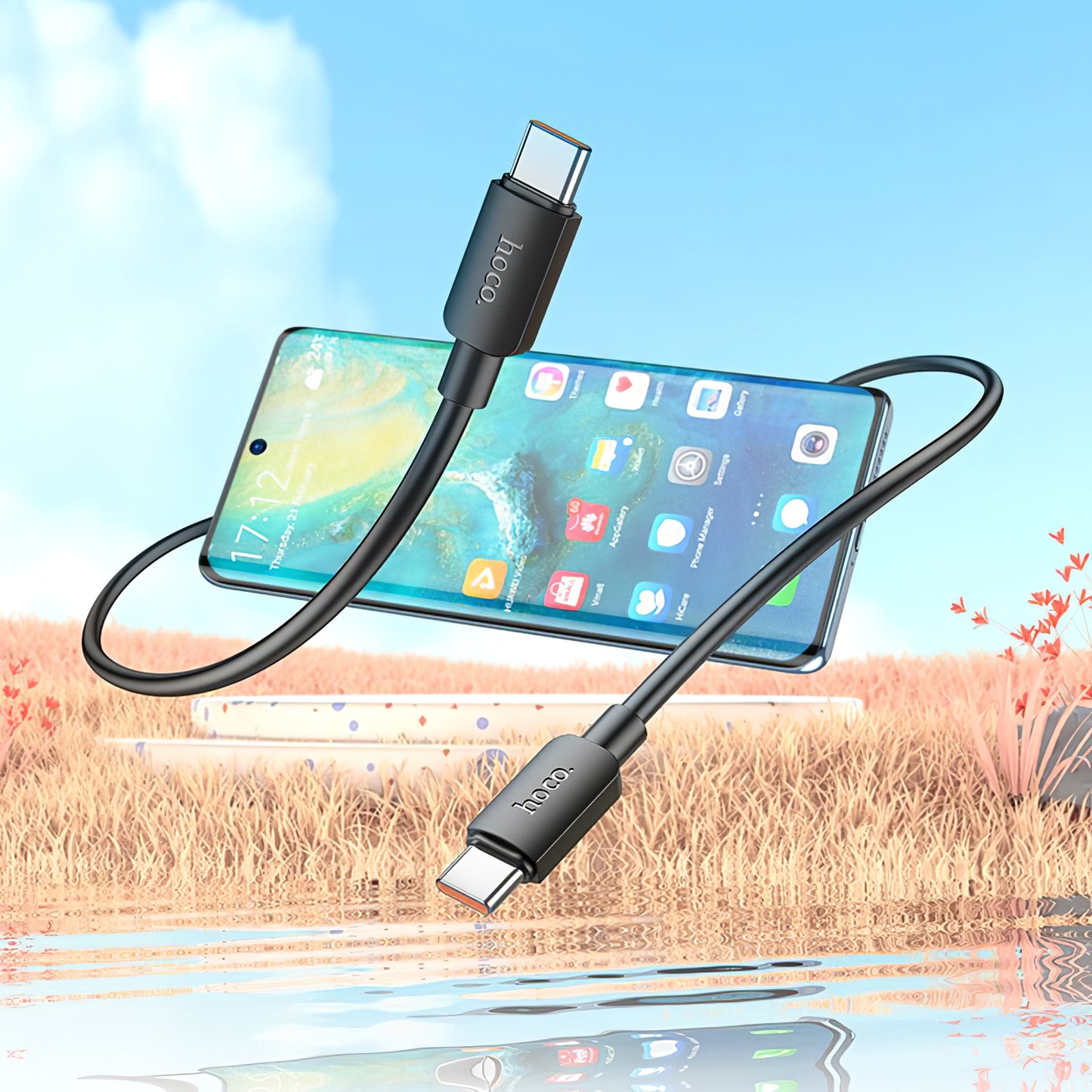 Cabo de Dados e Carregamento USB-C - USB-C HOCO X96, 100W, 1m, Preto