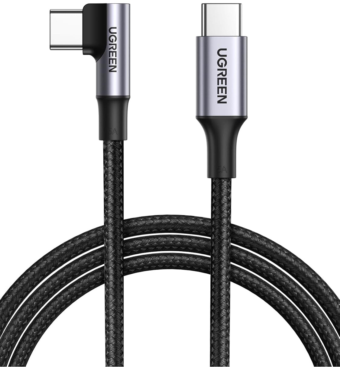 Cabo de Dados e Carregamento USB-C - USB-C UGREEN US334 Angulado, 100W, 1m, Preto
